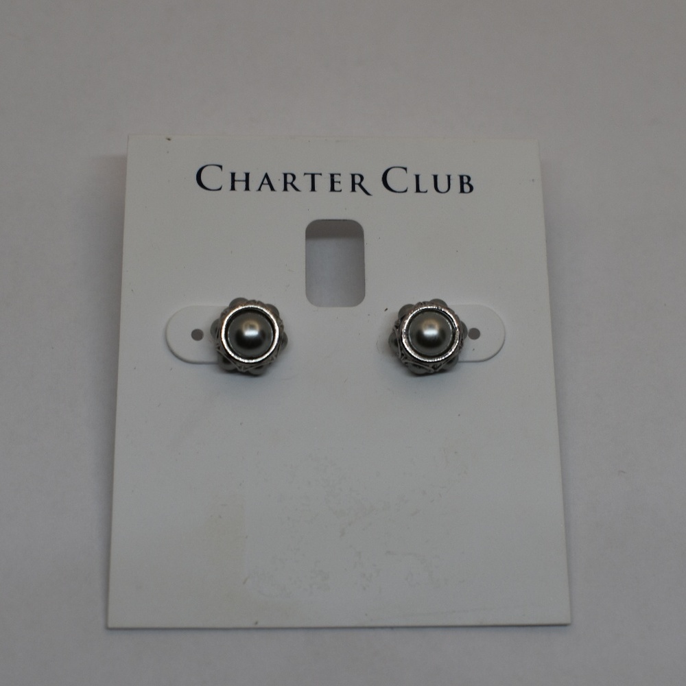 Charter Club Grey Tone Imitation Navy Pearl Stud